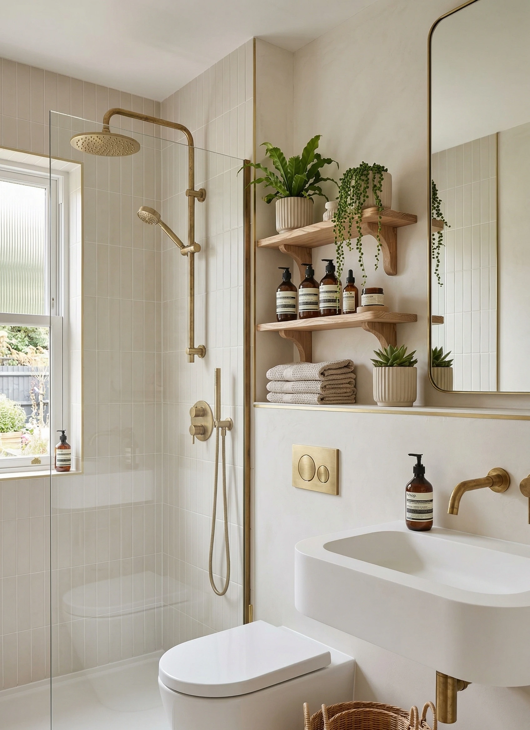 Small bathroom with a light neutral colour palette creating an airy feel