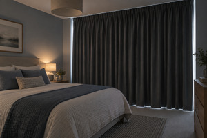 Blackout curtains can reduce incoming light and soften a bedroom, but fit, heading style and window coverage matter as much as the fabric claim.