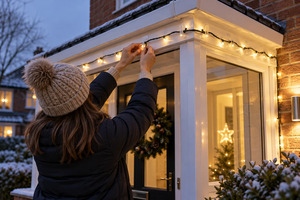 Practical, no-drill ways to hang outdoor Christmas lights on gutters, smooth frames, rails and fences, with UK electrical-safety checks.
