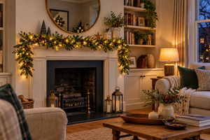 Six lighted garlands for mantels, banisters and sheltered displays.