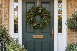 Measure the usable space on your door, then check the wreath’s full shape and depth.